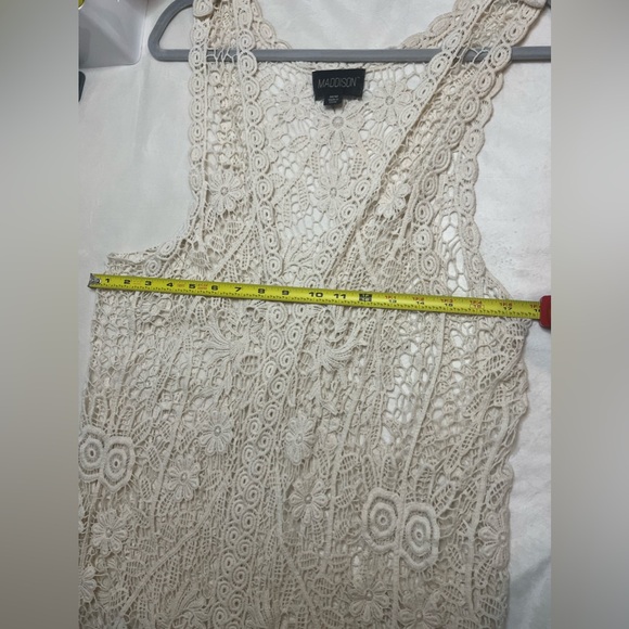 MADDISON Open Stitch Crochet Cardigan Boho hippie vest Women size M Cream color - Picture 2 of 11